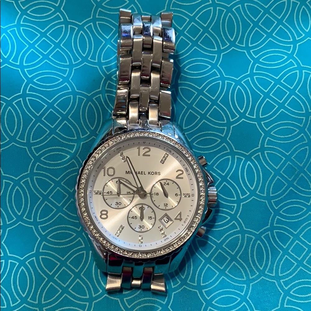 Large silver with CZs Michael Kors watch